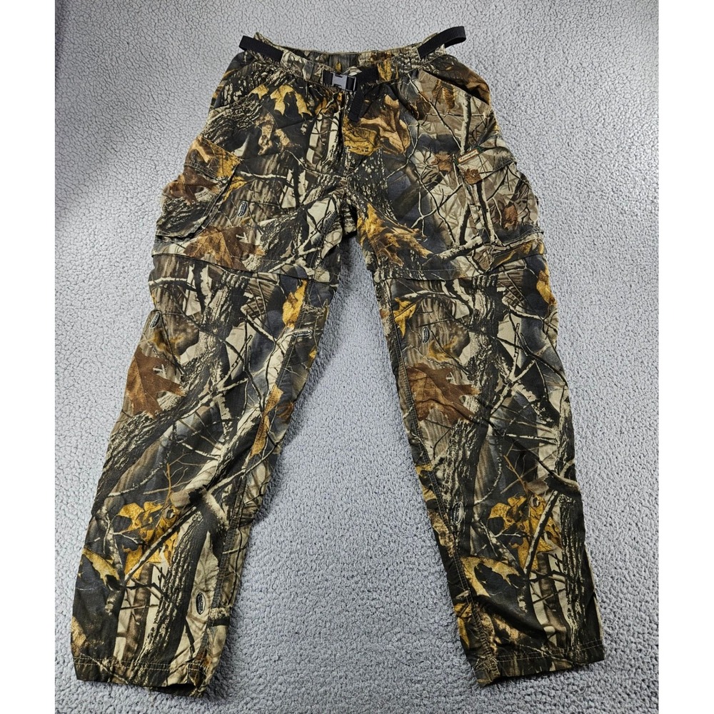 Remington Convertible Pants Mens Medium Belted Hardwoods Camo Nylon Hunting‎